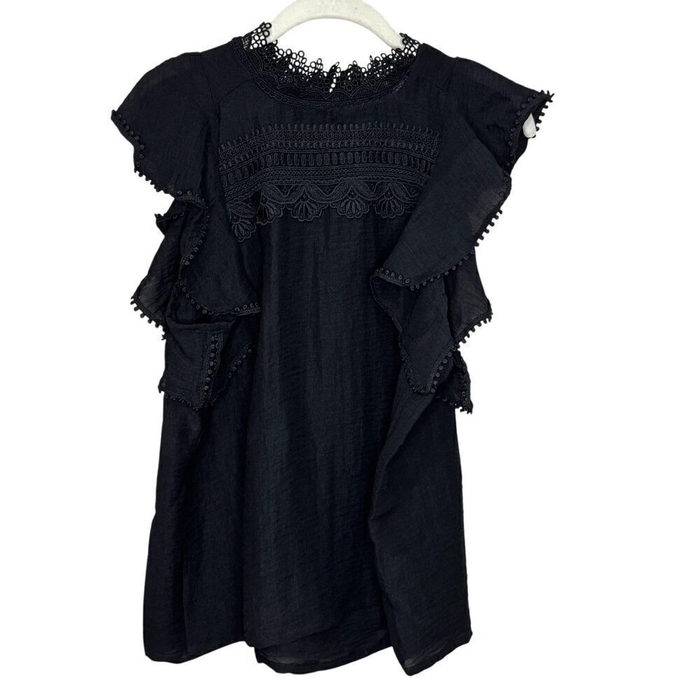 Sabina Musayev Melody Shirt Womens Large Black Ruffle Flutter Sleeve Lace Boho